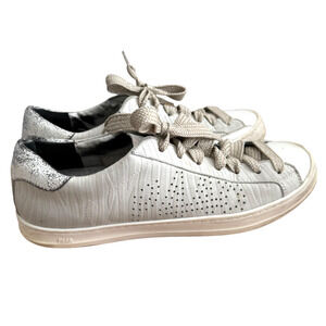 P448 John Sneakers Low Top Lace Up White Zebra Beige Perforated Size 40 / US 10